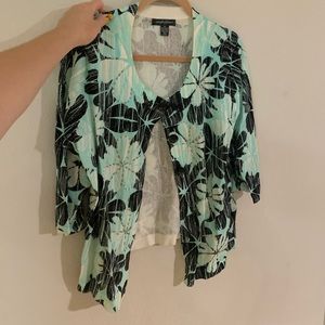 Vintage mint green floral sweater vest with silver bead embellishments.